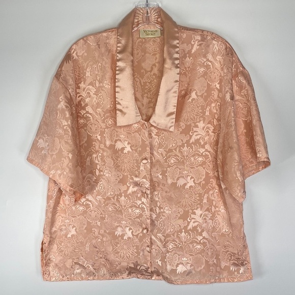 Vintage Victoria’s Secret Gold Label Pink Button Up Sleep Shirt Medium - Picture 1 of 6